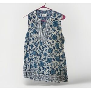 Vtg Sigrid Olsen‎ Womens S Blue Floral Print Blouse with Embroidery